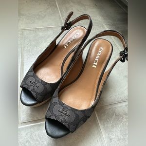 Coach Signature Ferry Platform Cork Wedges Size 6.5